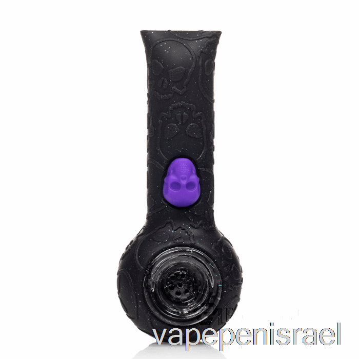 חד פעמי Vape Israel Stratus גולגולת סיליקון צינור יד מבריק פנתר (נצנץ שחור / דבורה ירוקה Uv)